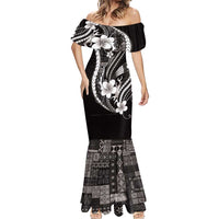 Samoa Siapo Tribal Pattern Mermaid Dress Black Polynesian Plumeria Tapa Motif