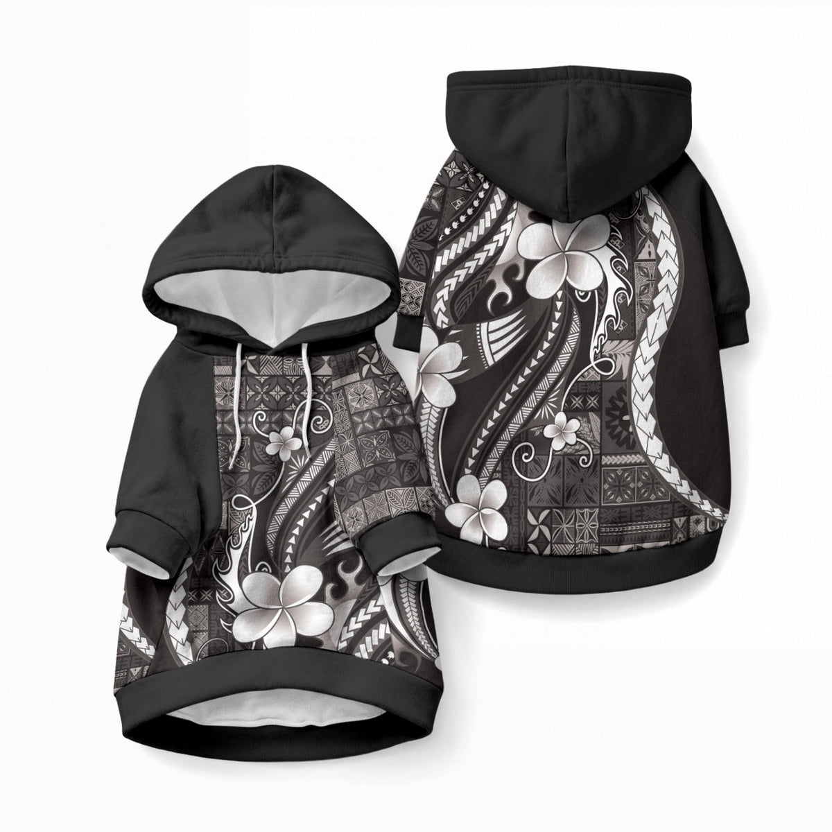 Samoa Siapo Tribal Pattern Pet Hoodie Black Polynesian Plumeria Tapa Motif LT9 Pullover Blue - Polynesian Pride