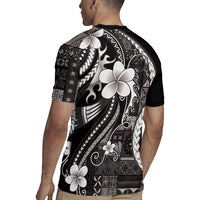 Samoa Siapo Tribal Pattern Rugby Jersey Black Polynesian Plumeria Tapa Motif