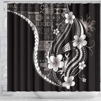 Samoa Siapo Tribal Pattern Shower Curtain Black Polynesian Plumeria Tapa Motif