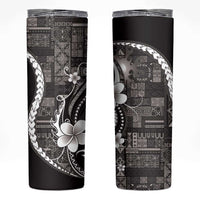 Samoa Siapo Tribal Pattern Skinny Tumbler Black Polynesian Plumeria Tapa Motif
