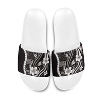 Samoa Siapo Tribal Pattern Slide Sandals Black Polynesian Plumeria Tapa Motif