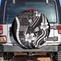 Samoa Siapo Tribal Pattern Spare Tire Cover Black Polynesian Plumeria Tapa Motif