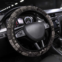 Samoa Siapo Tribal Pattern Steering Wheel Cover Black Polynesian Plumeria Tapa Motif
