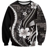 Samoa Siapo Tribal Pattern Sweatshirt Black Polynesian Plumeria Tapa Motif