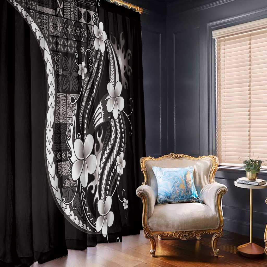 Samoa Siapo Tribal Pattern Window Curtain Black Polynesian Plumeria Tapa Motif
