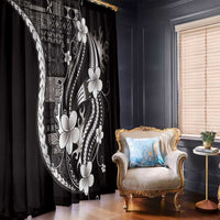 Samoa Siapo Tribal Pattern Window Curtain Black Polynesian Plumeria Tapa Motif