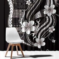 Samoa Siapo Tribal Pattern Window Curtain Black Polynesian Plumeria Tapa Motif