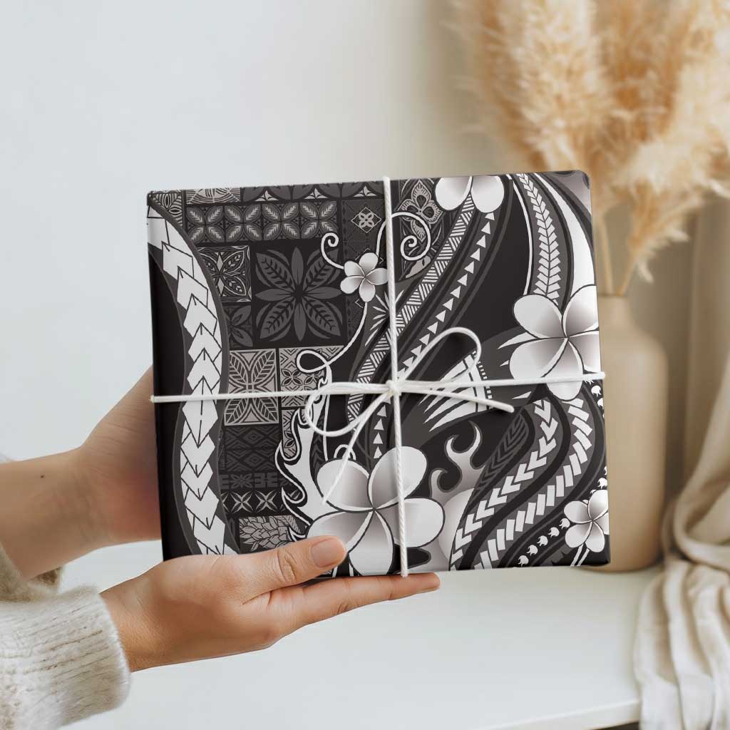 Samoa Siapo Tribal Pattern Wrapping Paper Black Polynesian Plumeria Tapa Motif
