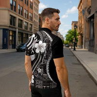 Samoa Siapo Tribal Pattern Zipper Polo Shirt Black Polynesian Plumeria Tapa Motif
