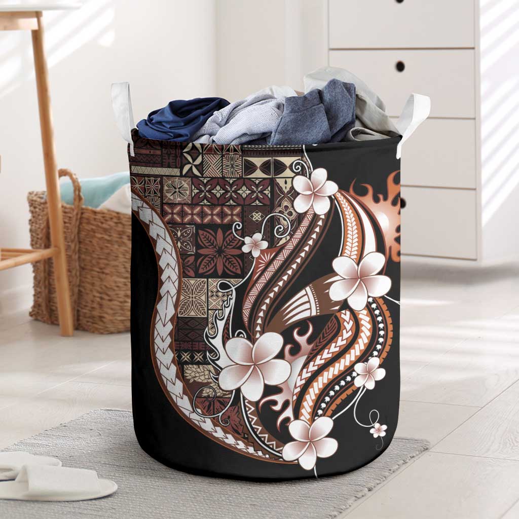 Samoa Siapo Tribal Pattern Laundry Basket Brown Polynesian Plumeria Tapa Motif