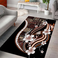 Samoa Siapo Tribal Pattern Area Rug Brown Polynesian Plumeria Tapa Motif