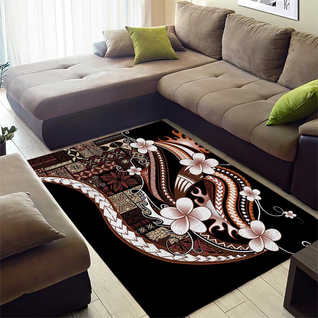 Samoa Siapo Tribal Pattern Area Rug Brown Polynesian Plumeria Tapa Motif