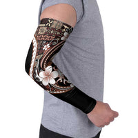 Samoa Siapo Tribal Pattern Arm Sleeves Brown Polynesian Plumeria Tapa Motif