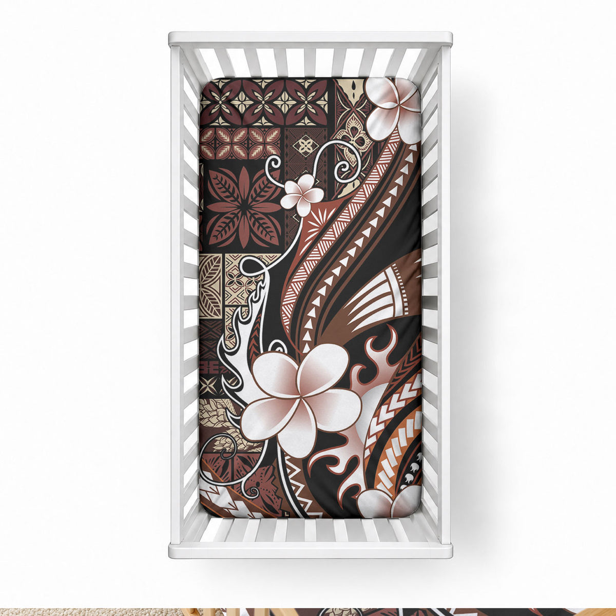 Samoa Siapo Tribal Pattern Baby Bed Cover Brown Polynesian Plumeria Tapa Motif LT9 28 × 52 in Blue - Polynesian Pride