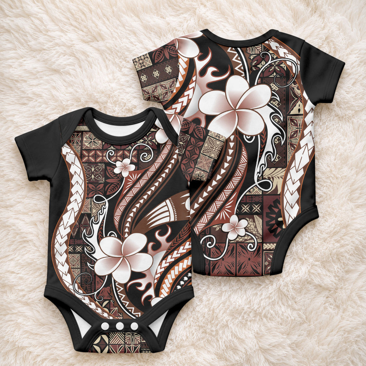 Samoa Siapo Tribal Pattern Baby Onesie Brown Polynesian Plumeria Tapa Motif LT9 - Polynesian Pride