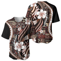 Samoa Siapo Tribal Pattern Baseball Jersey Brown Polynesian Plumeria Tapa Motif