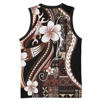 Samoa Siapo Tribal Pattern Basketball Jersey Brown Polynesian Plumeria Tapa Motif