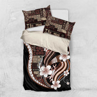 Samoa Siapo Tribal Pattern Bedding Set Brown Polynesian Plumeria Tapa Motif