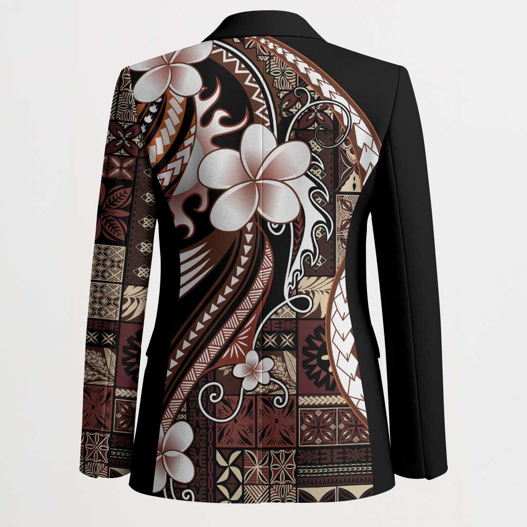 Samoa Siapo Tribal Pattern Blazer Brown Polynesian Plumeria Tapa Motif