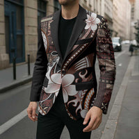 Samoa Siapo Tribal Pattern Blazer Brown Polynesian Plumeria Tapa Motif
