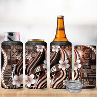 Samoa Siapo Tribal Pattern 4 in 1 Can Cooler Tumbler Brown Polynesian Plumeria Tapa Motif