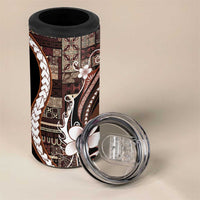 Samoa Siapo Tribal Pattern 4 in 1 Can Cooler Tumbler Brown Polynesian Plumeria Tapa Motif