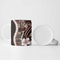 Samoa Siapo Tribal Pattern Ceramic Mug Brown Polynesian Plumeria Tapa Motif
