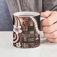 Samoa Siapo Tribal Pattern Ceramic Mug Brown Polynesian Plumeria Tapa Motif