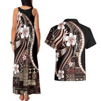 Samoa Siapo Tribal Pattern Couples Matching Tank Maxi Dress and Hawaiian Shirt Brown Polynesian Plumeria Tapa Motif