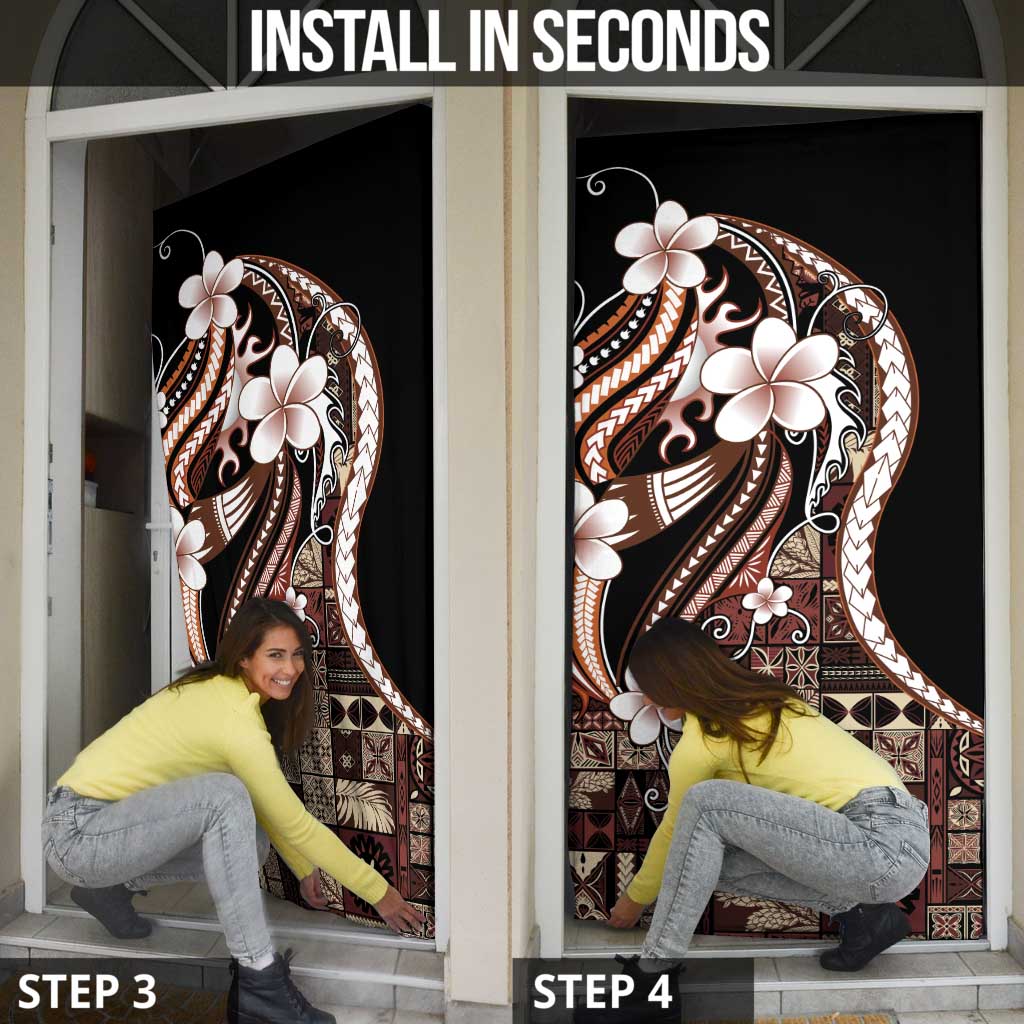 Samoa Siapo Tribal Pattern Door Cover Brown Polynesian Plumeria Tapa Motif