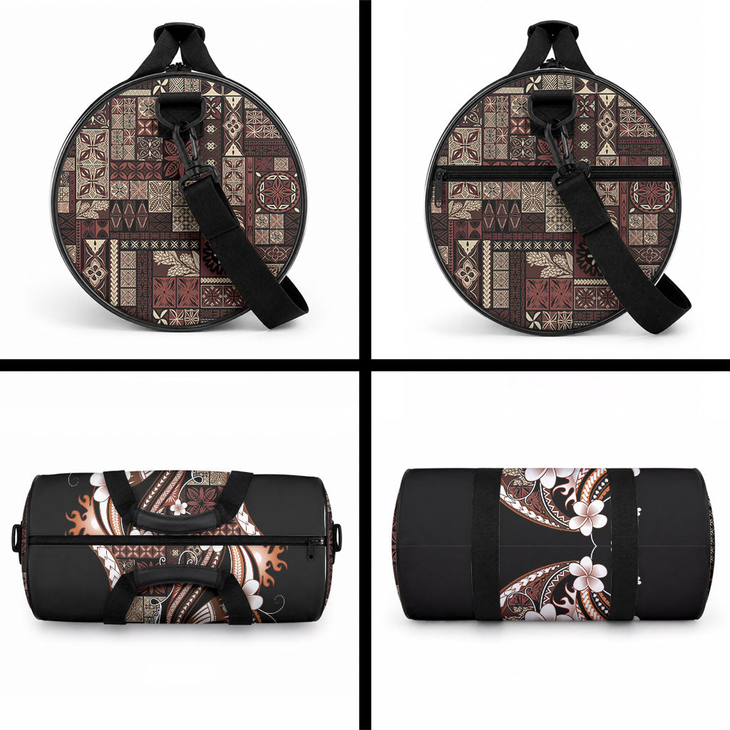 Samoa Siapo Tribal Pattern Duffle Bag Brown Polynesian Plumeria Tapa Motif LT9 - Polynesian Pride