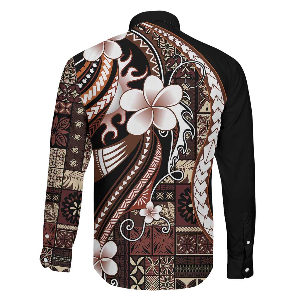 Samoa Siapo Tribal Pattern Family Matching Long Sleeve Bodycon Dress and Hawaiian Shirt Brown Polynesian Plumeria Tapa Motif LT9 - Polynesian Pride
