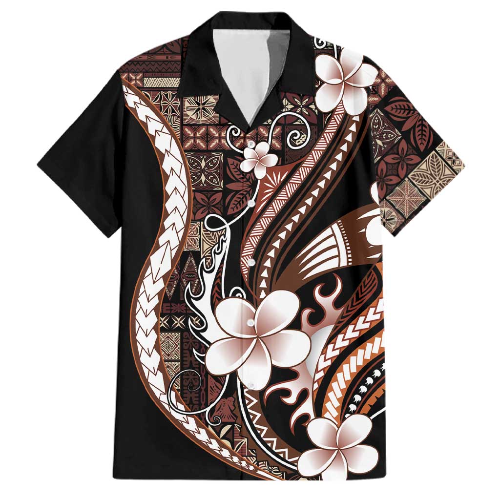 Samoa Siapo Tribal Pattern Family Matching Off The Shoulder Long Sleeve Dress and Hawaiian Shirt Brown Polynesian Plumeria Tapa Motif LT9 Dad's Shirt - Short Sleeve Brown - Polynesian Pride