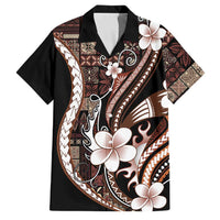 Samoa Siapo Tribal Pattern Family Matching Off Shoulder Maxi Dress and Hawaiian Shirt Brown Polynesian Plumeria Tapa Motif LT9 Dad's Shirt - Short Sleeve Brown - Polynesian Pride