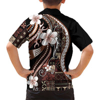 Samoa Siapo Tribal Pattern Family Matching Off Shoulder Short Dress and Hawaiian Shirt Brown Polynesian Plumeria Tapa Motif LT9 - Polynesian Pride