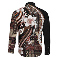 Samoa Siapo Tribal Pattern Family Matching Off Shoulder Short Dress and Hawaiian Shirt Brown Polynesian Plumeria Tapa Motif LT9 - Polynesian Pride