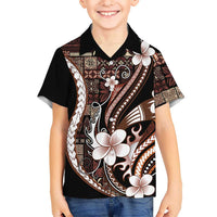 Samoa Siapo Tribal Pattern Family Matching Puletasi and Hawaiian Shirt Brown Polynesian Plumeria Tapa Motif