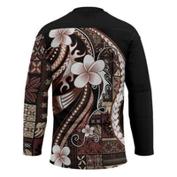 Samoa Siapo Tribal Pattern Hockey Jersey Brown Polynesian Plumeria Tapa Motif