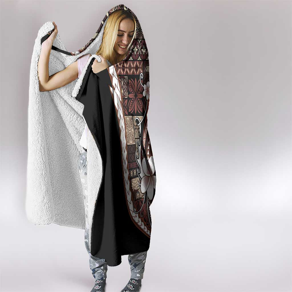 Samoa Siapo Tribal Pattern Hooded Blanket Brown Polynesian Plumeria Tapa Motif