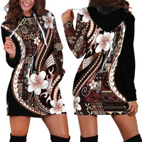 Samoa Siapo Tribal Pattern Hoodie Dress Brown Polynesian Plumeria Tapa Motif