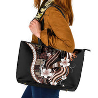 Samoa Siapo Tribal Pattern Leather Tote Bag Brown Polynesian Plumeria Tapa Motif