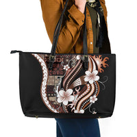 Samoa Siapo Tribal Pattern Leather Tote Bag Brown Polynesian Plumeria Tapa Motif