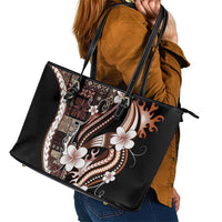 Samoa Siapo Tribal Pattern Leather Tote Bag Brown Polynesian Plumeria Tapa Motif
