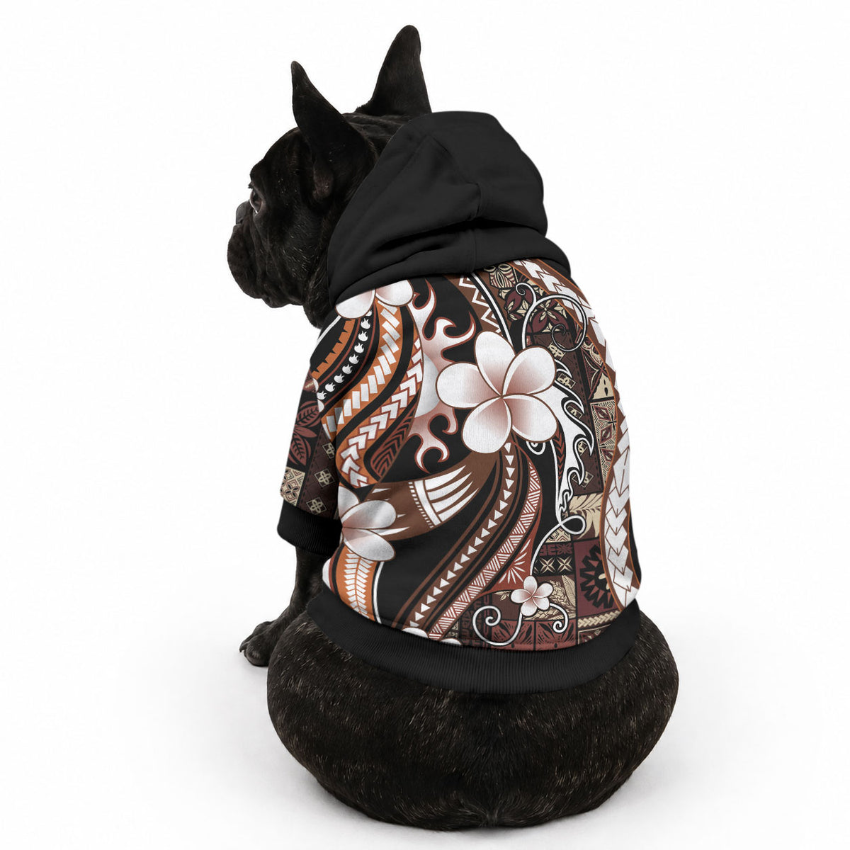 Samoa Siapo Tribal Pattern Pet Hoodie Brown Polynesian Plumeria Tapa Motif LT9 - Polynesian Pride