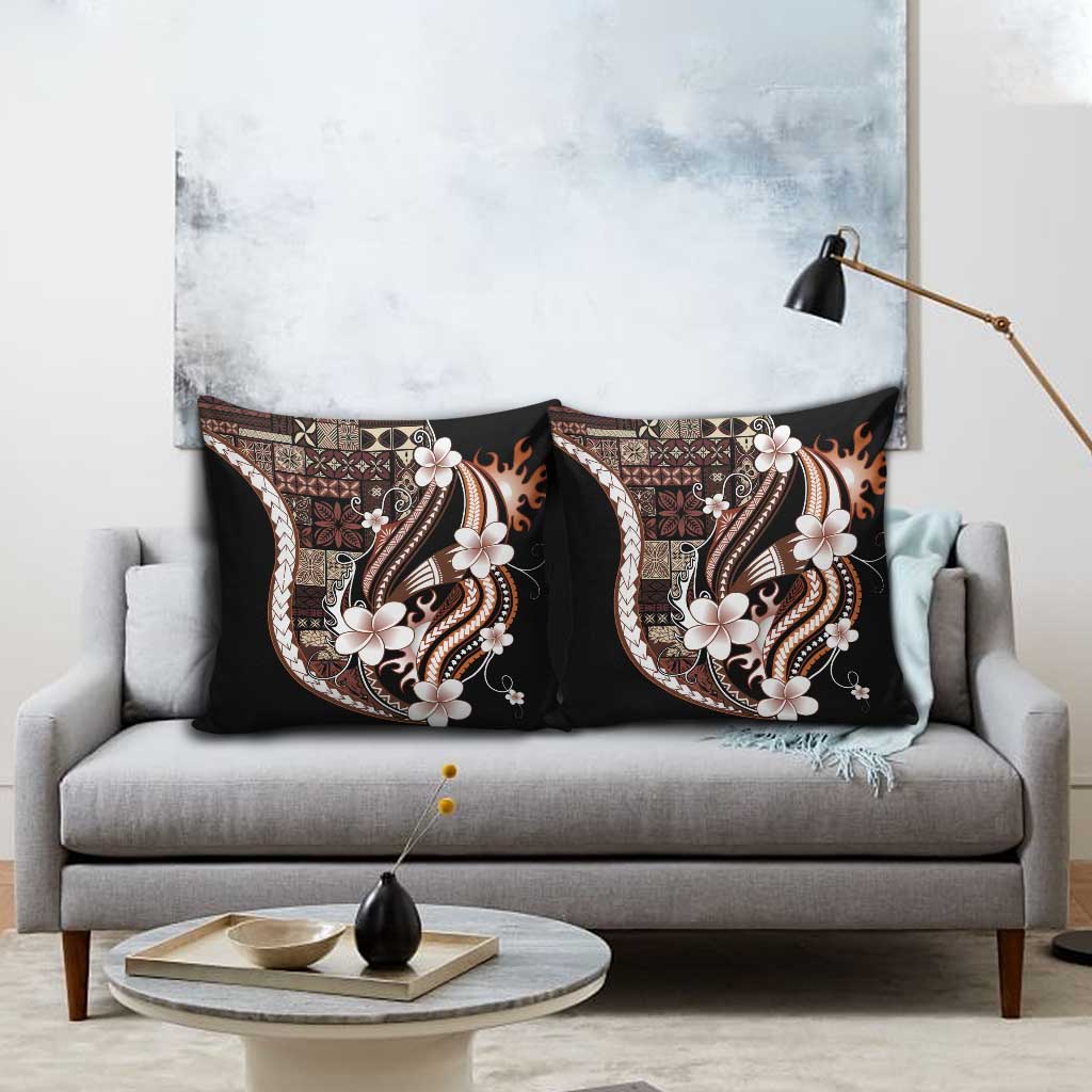 Samoa Siapo Tribal Pattern Pillow Cover Brown Polynesian Plumeria Tapa Motif