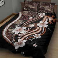Samoa Siapo Tribal Pattern Quilt Bed Set Brown Polynesian Plumeria Tapa Motif