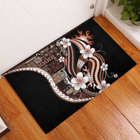 Samoa Siapo Tribal Pattern Rubber Doormat Brown Polynesian Plumeria Tapa Motif