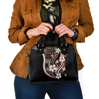 Samoa Siapo Tribal Pattern Shoulder Handbag Brown Polynesian Plumeria Tapa Motif