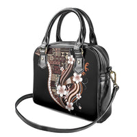 Samoa Siapo Tribal Pattern Shoulder Handbag Brown Polynesian Plumeria Tapa Motif
